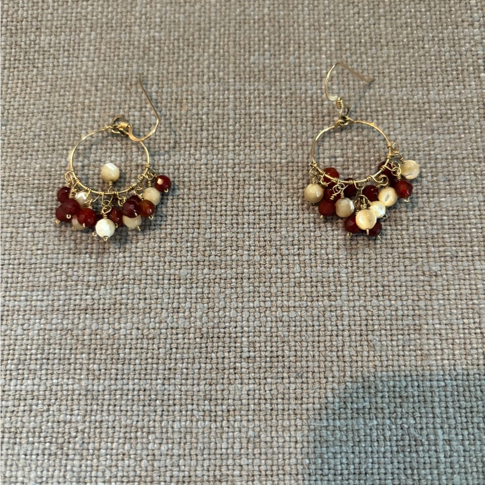 Elegant Faux Gold and Red Beaded Earrings